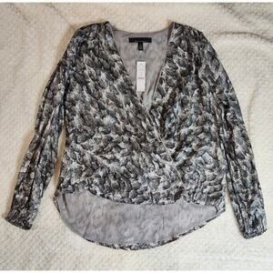 WHBM Size 14 Ls Clip Surplice Blouse Silver Feathers NWT